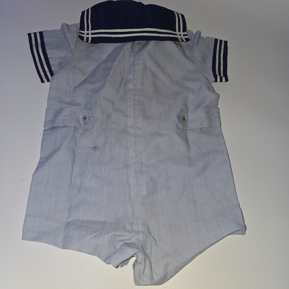 Vintage Baby Sailor Marine Boat Nautical One Piece Suit 6/9 Mos Sailboat - Picture 4 of 7